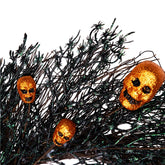 Black and Orange Skulls and Spiders Halloween Twig Wreath  22-Inch  Unlit